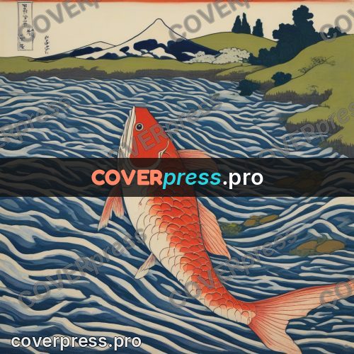 Japanese woodblock print: carp in the water