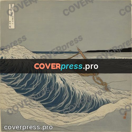Japanese woodblock print: waves on a sandy shore