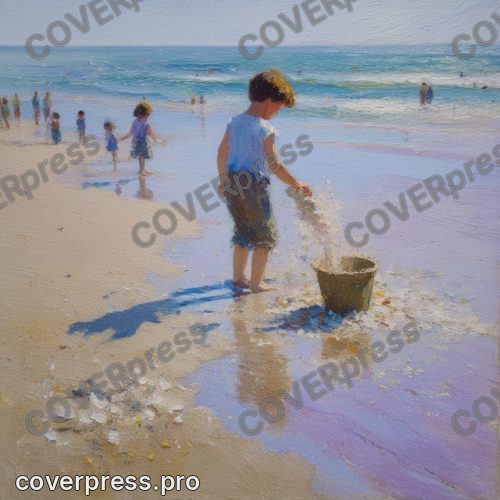 В стиле Импрессионизм: брызги морской воды, поднятые детскими ногами, искрятся на солнце