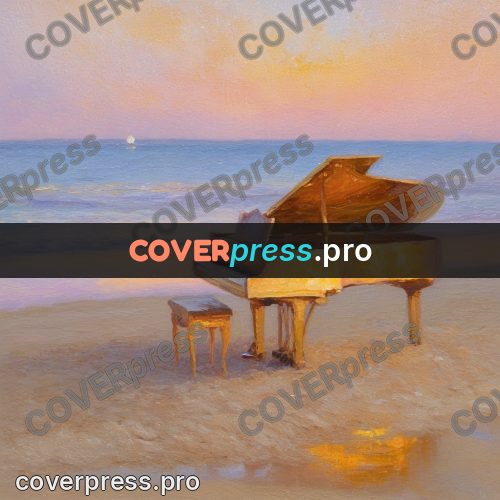 Impressionist illustration: grand piano on the beach