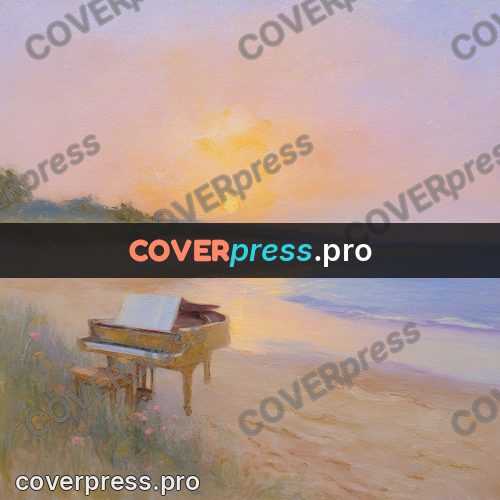 Impressionist illustration: grand piano on the beach