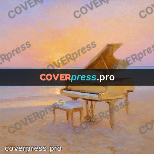 Impressionist illustration: grand piano on the beach
