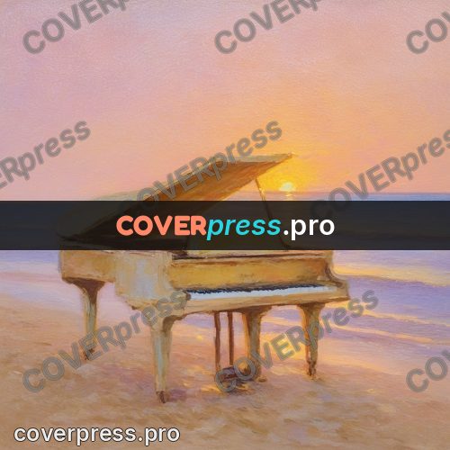 Impressionist illustration: grand piano on the beach
