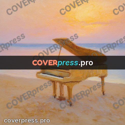 Impressionist illustration: grand piano on the beach