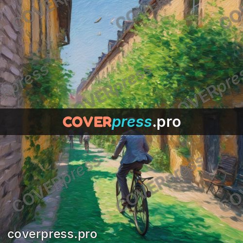 Impressionist illustration: cyclist in a green lane