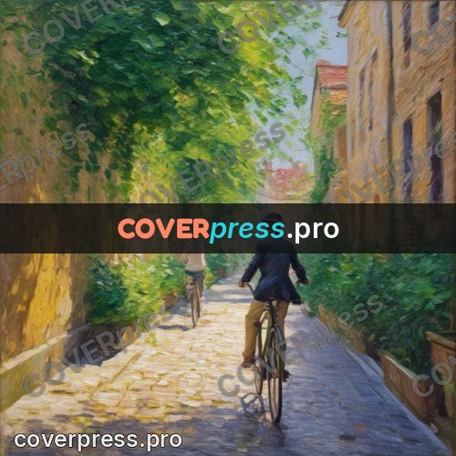 Impressionist illustration: cyclist in a green lane