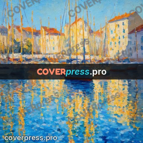 Impressionist illustration: boats in a sunlit harbour
