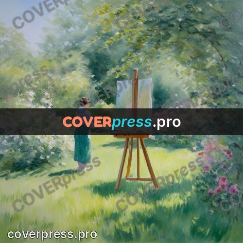 Impressionist illustration: painter at an easel