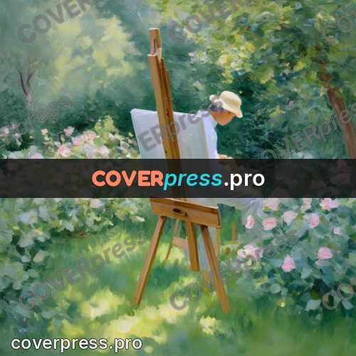 Impressionist illustration: painter at an easel