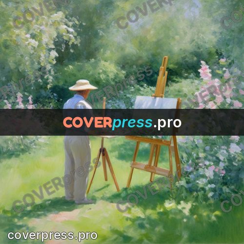 Impressionist illustration: painter at an easel