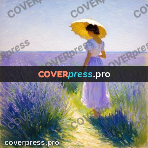 Impressionist illustration: woman in a lavender field