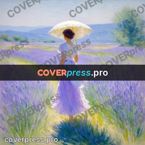 Impressionist illustration: woman in a lavender field