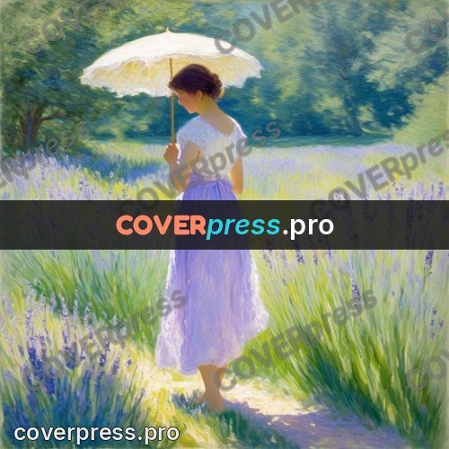 Impressionist illustration: woman in a lavender field