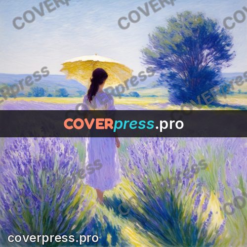 Impressionist illustration: woman in a lavender field