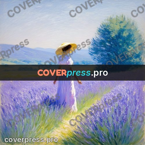 Impressionist illustration: woman in a lavender field
