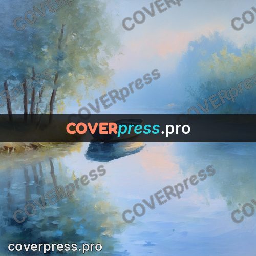 Impressionist illustration: boat on a misty pond