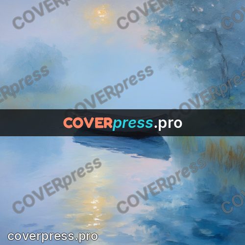 Impressionist illustration: boat on a misty pond
