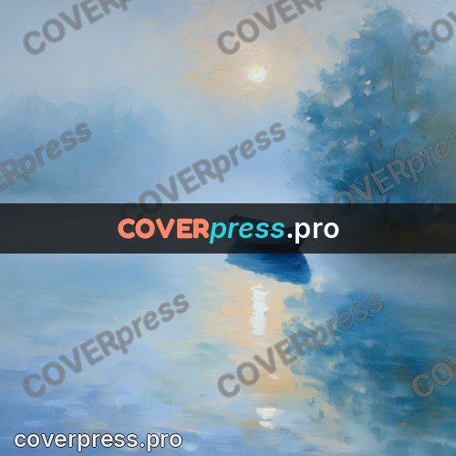 Impressionist illustration: boat on a misty pond