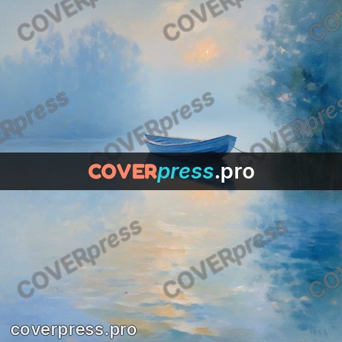 Impressionist illustration: boat on a misty pond
