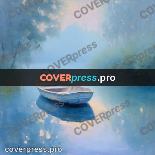 Impressionist illustration: boat on a misty pond