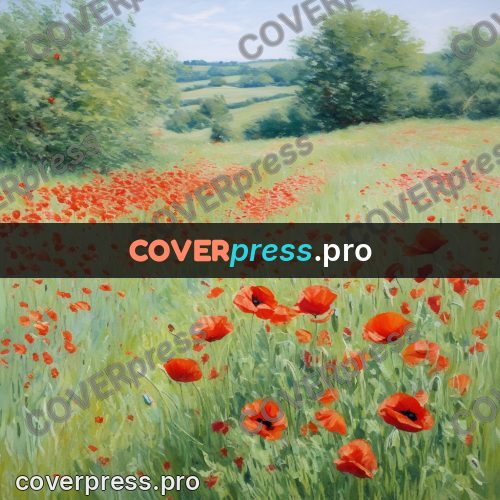 Impressionist illustration: field of red poppies