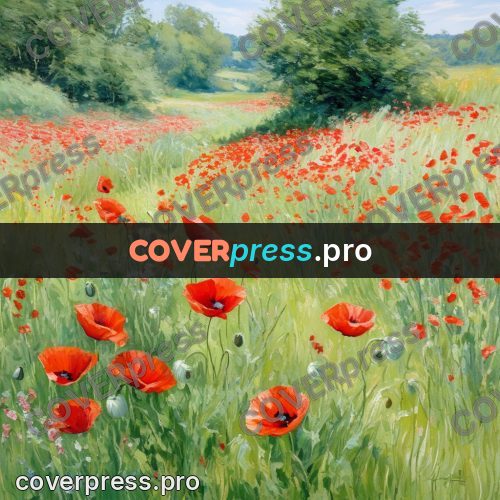 Impressionist illustration: field of red poppies