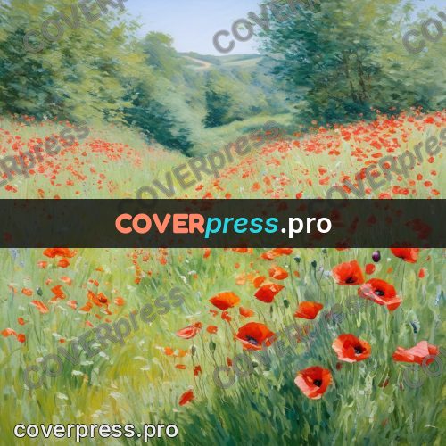 Impressionist illustration: field of red poppies