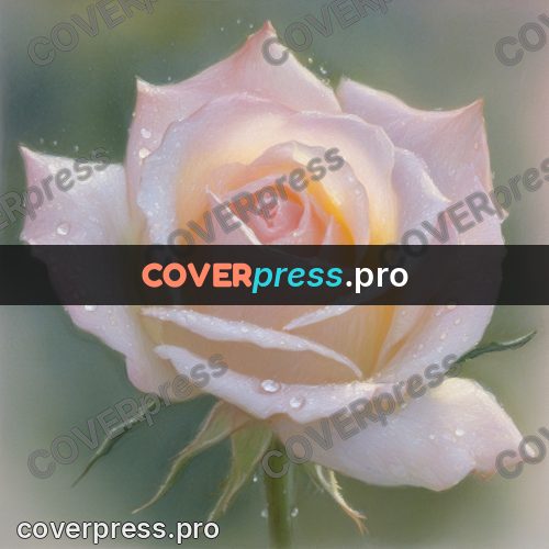 Impressionist illustration: pale rose with dew drops