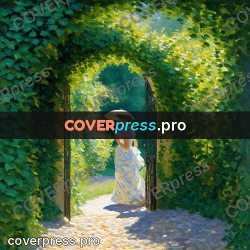 Impressionist illustration: woman under a green arch