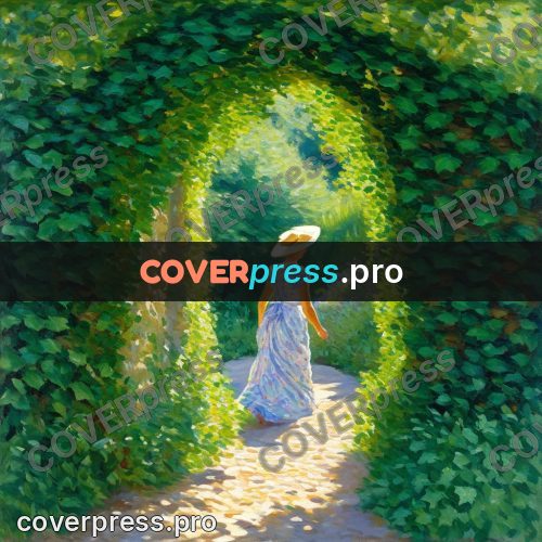 Impressionist illustration: woman under a green arch