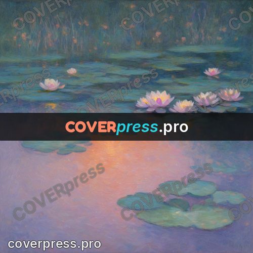 Impressionist illustration: water lilies on a pond
