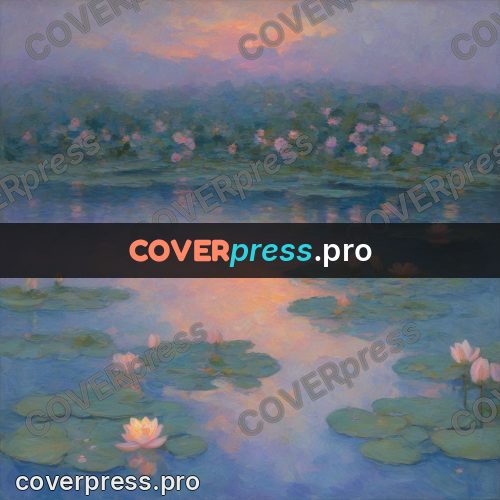 Impressionist illustration: water lilies on a pond