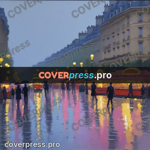 Impressionist illustration: boulevard after the rain