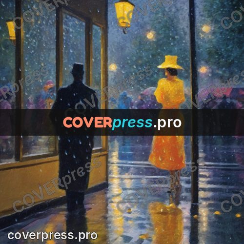 Impressionist illustration: passers-by at lit shop windows