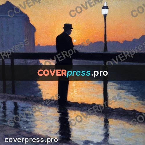 Impressionist illustration: man on a river embankment