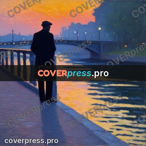 Impressionist illustration: man on a river embankment
