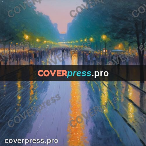 Impressionist illustration: evening boulevard with lights