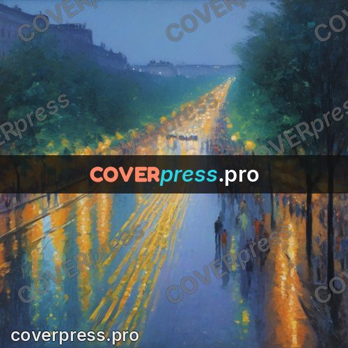Impressionist illustration: evening boulevard with lights