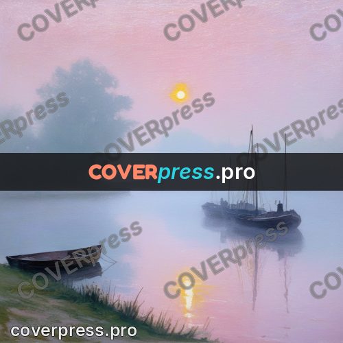 Impressionist illustration: boats on a misty river
