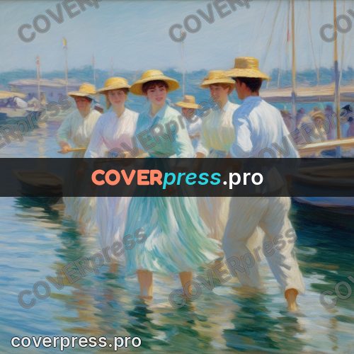 Impressionist illustration: young people in summer boats