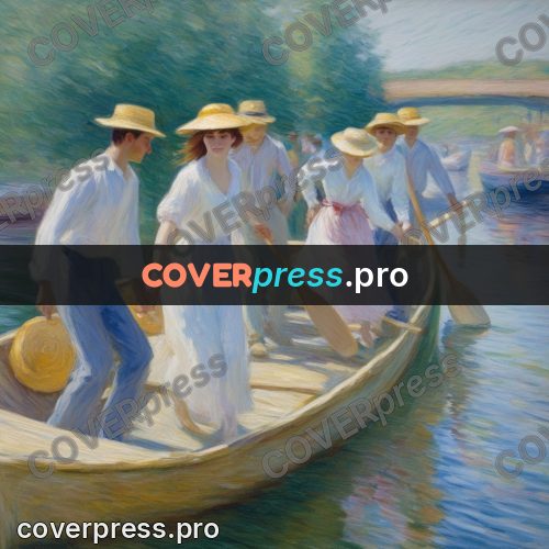 Impressionist illustration: young people in summer boats