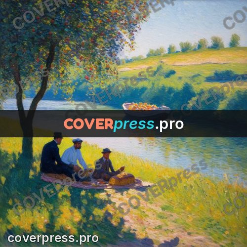 Impressionist illustration: picnic on a river bank