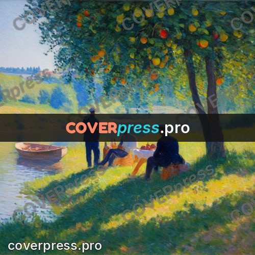 Impressionist illustration: picnic on a river bank