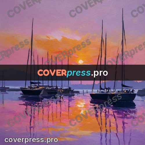 Impressionist illustration: boats on water at sunset