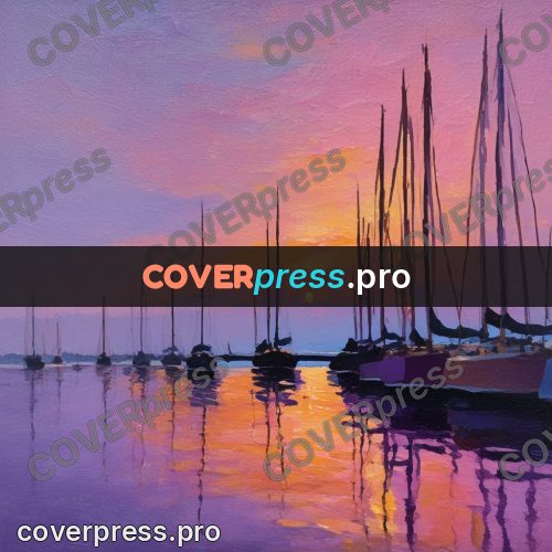 Impressionist illustration: boats on water at sunset