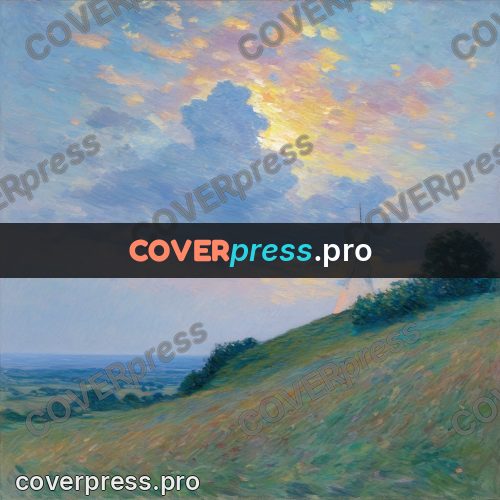 Impressionist illustration: hill under a high sky