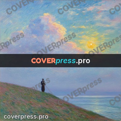 Impressionist illustration: hill under a high sky