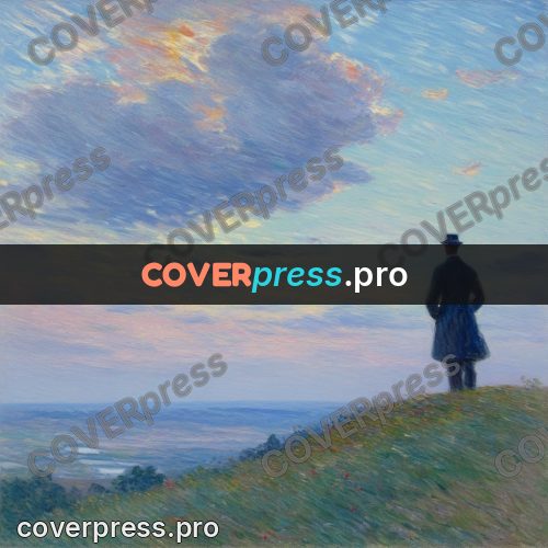 Impressionist illustration: hill under a high sky