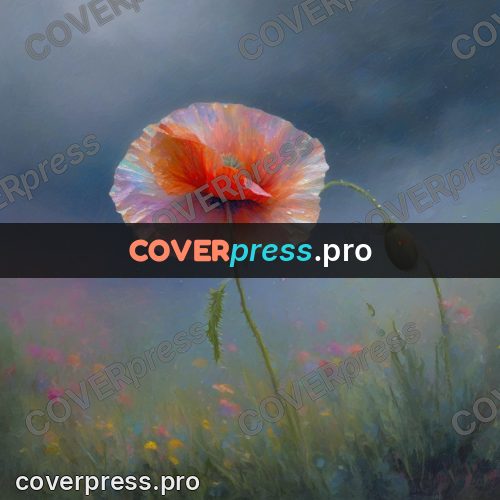 Impressionist illustration: poppy in a meadow in rain