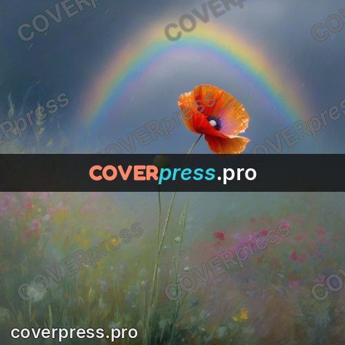 Impressionist illustration: poppy in a meadow in rain